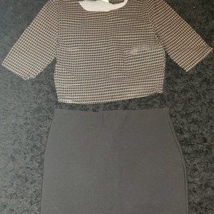 Black Bodycon Skirt & Crop Top Set - Size Large